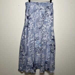 NEW Flint & Miss Maxi Skirt Medium Blue Floral Textured Feminine Paisley‎ A-Line